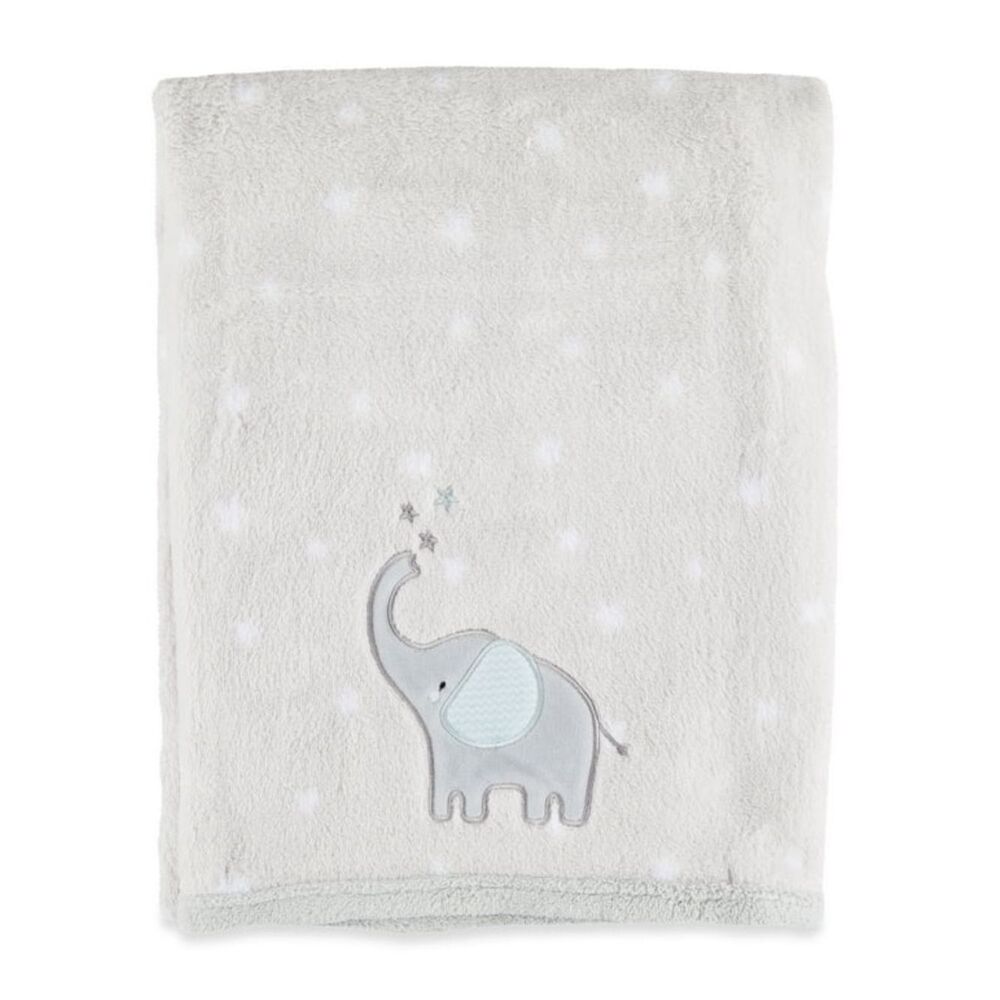 Parents Choice Soft Gray Baby Blanket with Elephant Accent 30x40